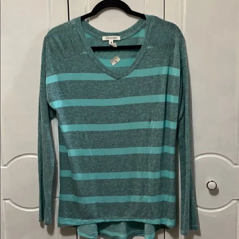NWT Aeropostale  V-neck Teal Sweater Stripes M